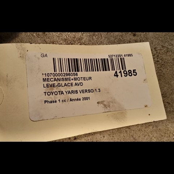 Mecanisme + moteur lève-glace avant droit occasion TOYOTA YARIS VERSO Phase 1 11-1999->03-2003 1.3 6981052040 3