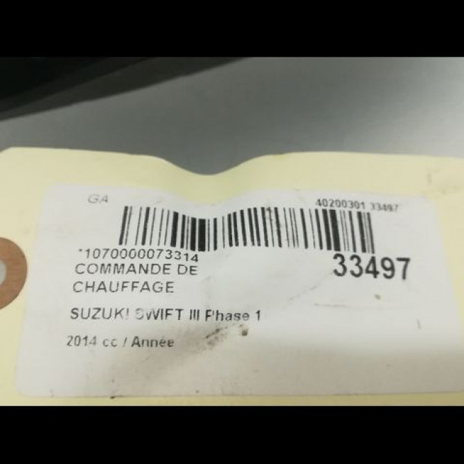 Commande de chauffage occasion SUZUKI SWIFT IV Phase 1 09-2010->... 1.2 VVT 94ch 3951068L00BKZ 3