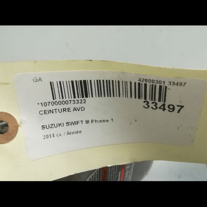 Ceinture avant droite occasion SUZUKI SWIFT IV Phase 1 09-2010->... 1.2 VVT 94ch 8490168L02BHE 5