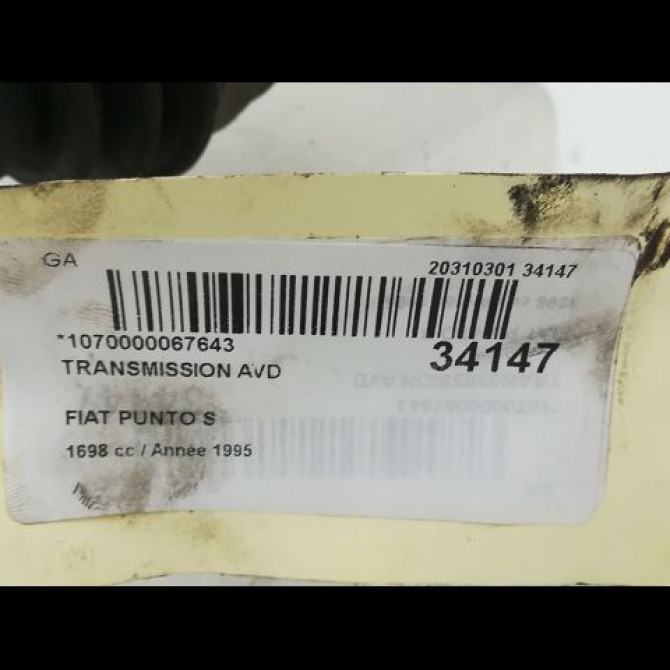 Transmission avant droite occasion FIAT PUNTO I Phase 1 11-1993->10-1999 D S 7738954 4