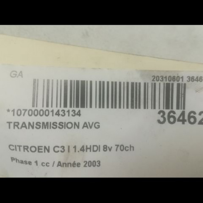 Transmission avant gauche occasion CITROEN C3 I Phase 1 04-2002->10-2005 1.4HDI 8v 70ch 3272EV 4