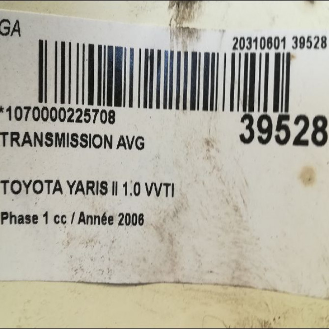 Transmission avant gauche occasion TOYOTA YARIS II Phase 1 12-2005->11-2009 1.0 VVTI 434200D160 4