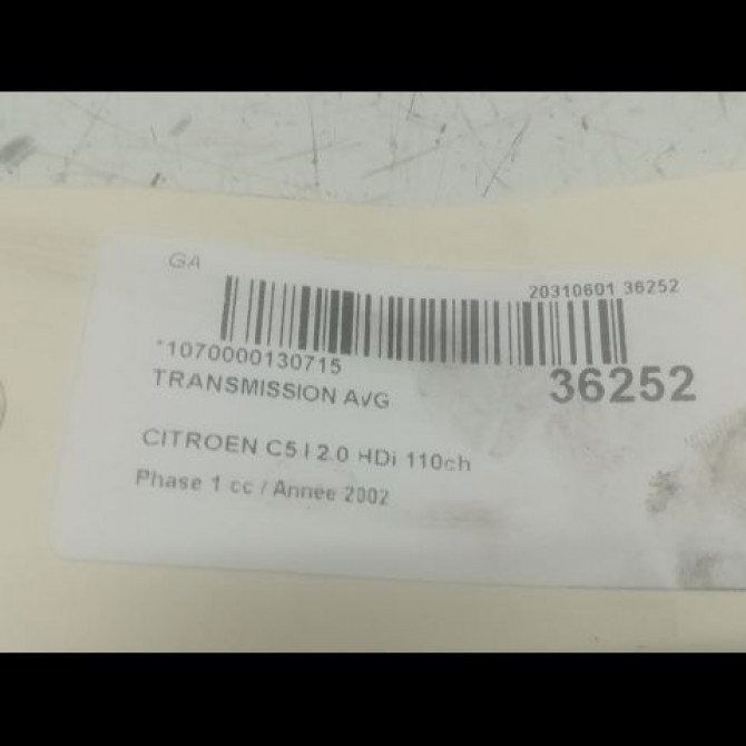 Transmission avant gauche occasion CITROEN C5 I Phase 1 03-2001->09-2004 2.0 HDi 110ch 3272EJ 4