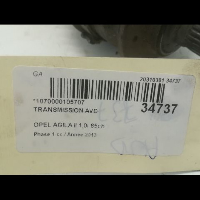 Transmission avant droite occasion OPEL AGILA II Phase 1 03-2008->12-2014 1.0i 65ch 95508236 4