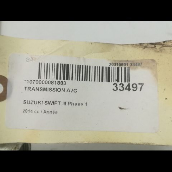 Transmission avant gauche occasion SUZUKI SWIFT IV Phase 1 09-2010->... 1.2 VVT 94ch 4410268L02 4