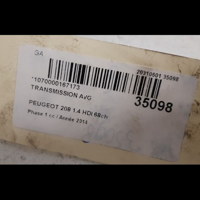 Transmission avant gauche occasion PEUGEOT 208 208 Phase 1 2012-03-01->2015-09-30 1.4 HDI 68ch 9803959580 4