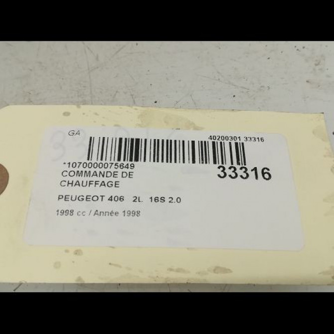 Commande de chauffage occasion PEUGEOT 406 COUPE Phase 1 05-1997->12-2004 5