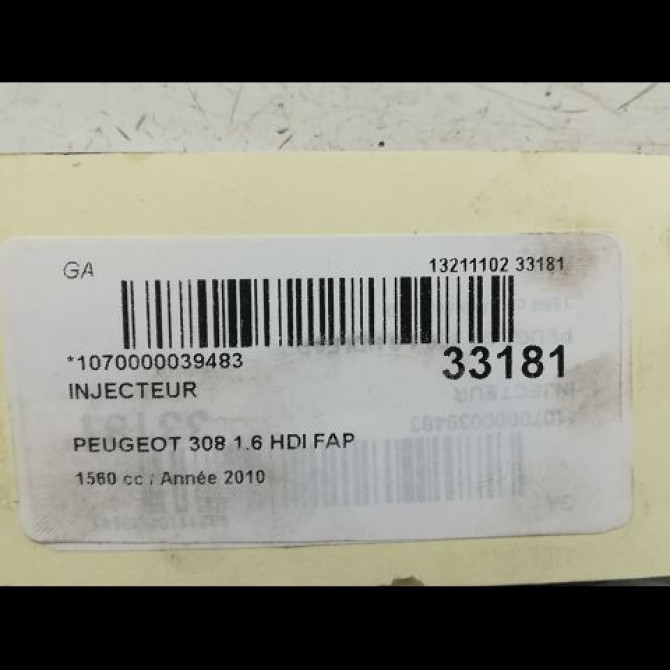 Injecteur occasion PEUGEOT 308 I Phase 2 04-2011->12-2014 1.6 HDI 92ch 1609850880 4