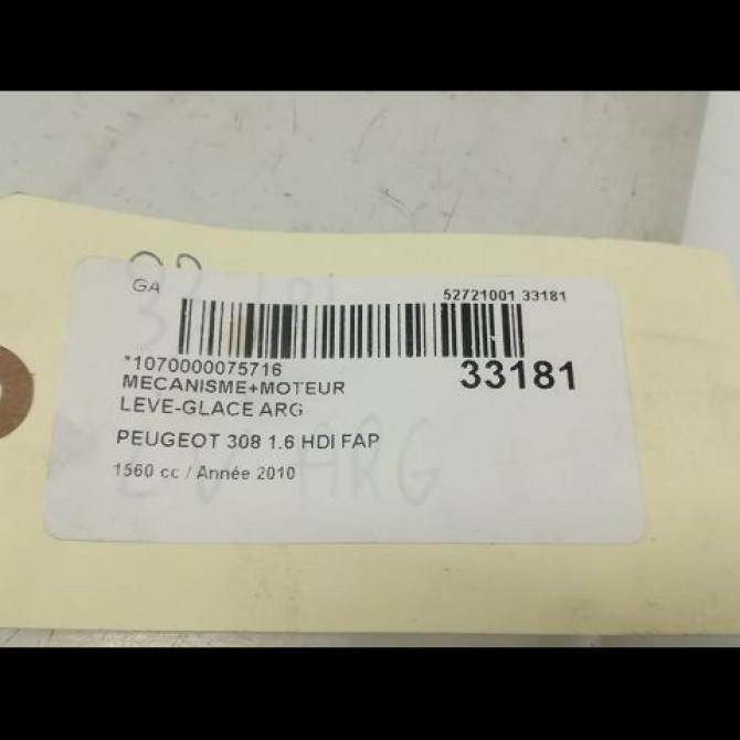 Mecanisme+moteur leve-glace arg occasion PEUGEOT 308 I Phase 2 04-2011->12-2014 1.6 HDI 92ch 9223C9 5