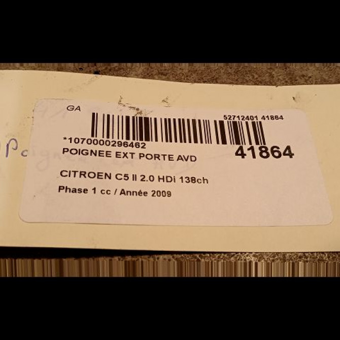 Poignee ext porte avd occasion CITROEN C5 II Phase 1 04-2008->... 2.0 HDi 138ch 9101HS 3