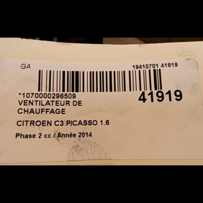 Ventilateur de chauffage occasion CITROEN C3 PICASSO Phase 2 09-2012->... 1.6 HDI 90ch 6441Z7 3