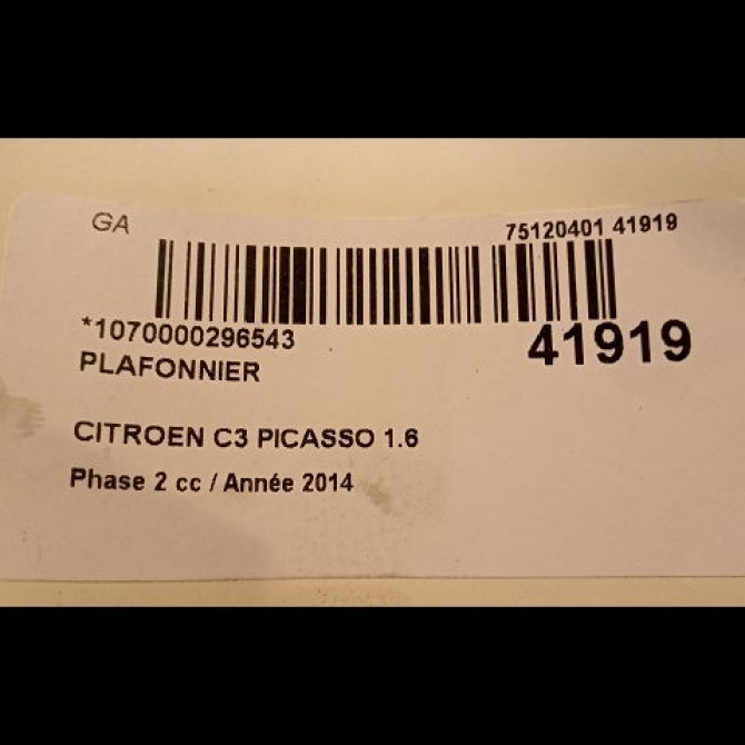 Plafonnier occasion CITROEN C3 PICASSO Phase 2 09-2012->... 1.6 HDI 90ch 6362Q6 3