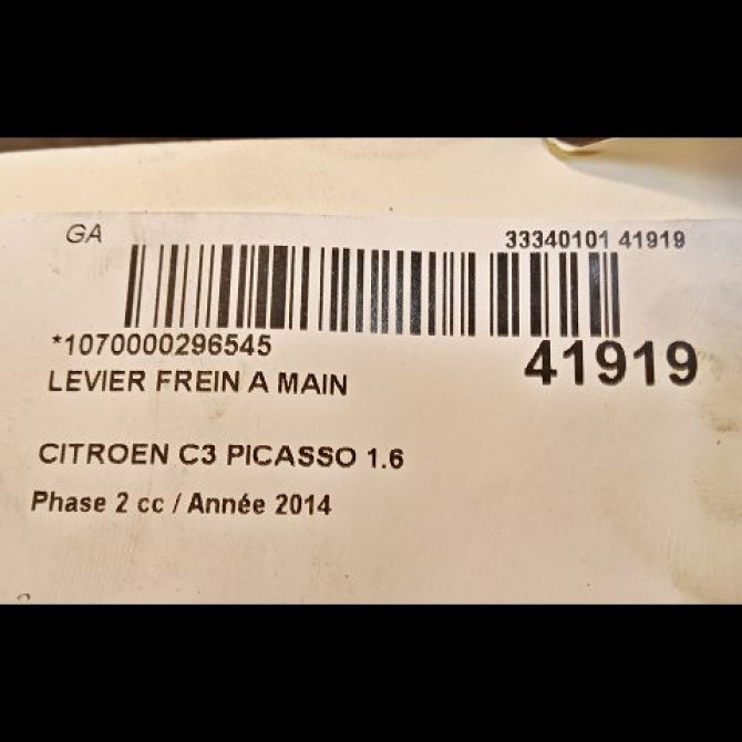 Levier frein a main occasion CITROEN C3 PICASSO Phase 2 09-2012->... 1.6 HDI 90ch 98062963ZD 2