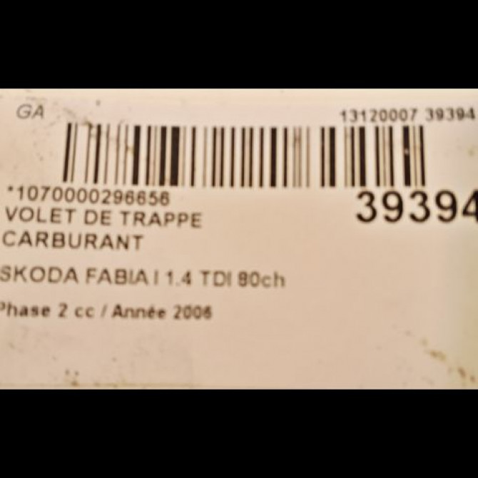 Volet de trappe carburant occasion SKODA FABIA I Phase 2 09-2004->05-2007 1.4 TDI 80ch 6Y6809857BGRU 3