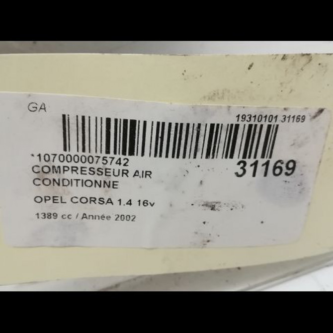 Compresseur air conditionne occasion OPEL CORSA III Phase 1 10-2000->08-2003 1.4i 16v 93196864 5