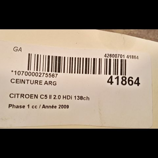 Ceinture arrière gauche occasion CITROEN C5 II Phase 1 04-2008->... 2.0 HDi 138ch 8975S0 4