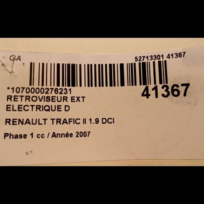 Retroviseur exterieur electrique droit occasion RENAULT TRAFIC II Phase 1 10-2001->08-2006 1.9 DCI 100ch 3