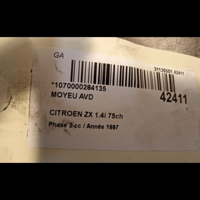 Moyeu avd occasion CITROEN ZX Phase 2 07-1994->06-1998 1.4i 75ch 335017 3
