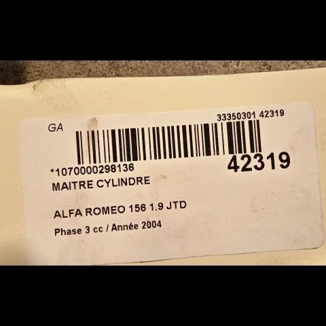Maitre cylindre occasion ALFA ROMEO 156 Phase 3 07-2003->12-2005 1.9 JTD 115ch 77362070 3