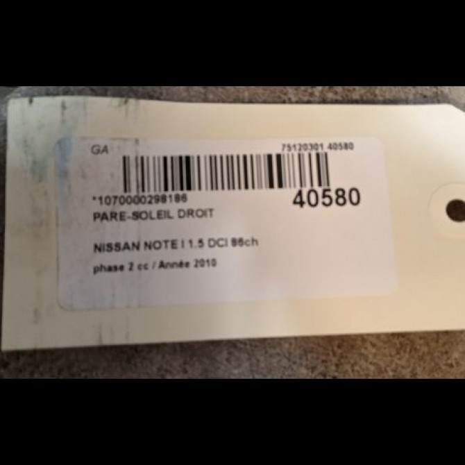 Pare-soleil droit occasion NISSAN NOTE I phase 2 03-2009->02-2014 1.5 DCI 86ch 2