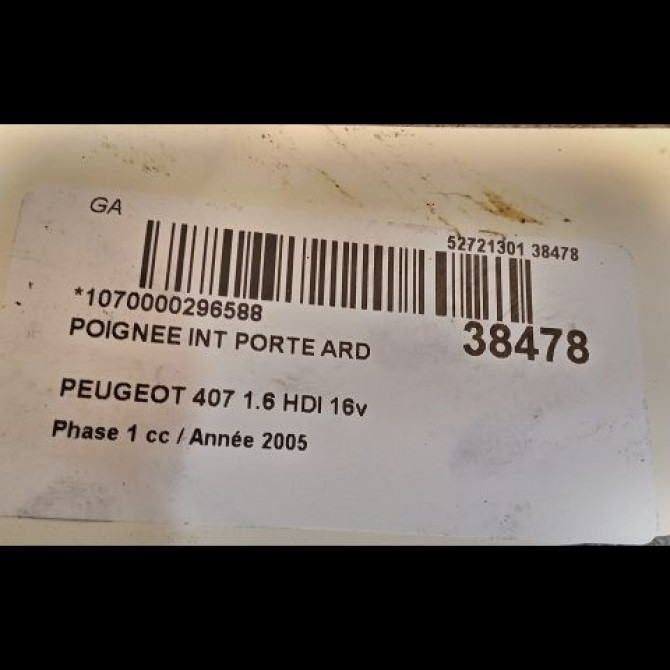Poignee int porte ard occasion PEUGEOT 407 Phase 1 04-2004->07-2008 1.6 HDI 16v 914493 2