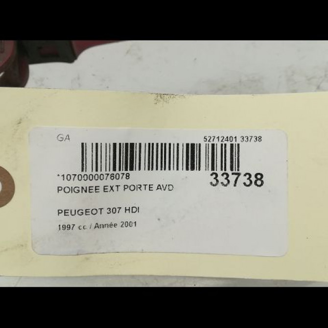 Poignee ext porte avd occasion PEUGEOT 307 Phase 1 04-2001->06-2005 2.0 HDI 110ch 3
