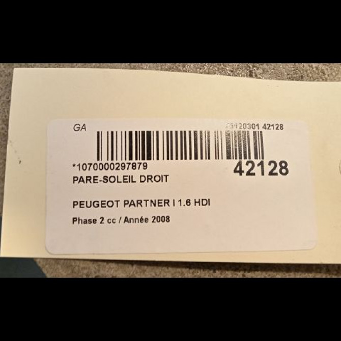 Pare-soleil droit occasion PEUGEOT PARTNER I Phase 2 11-2002->05-2008 1.6 HDI 90ch 8143TK 2