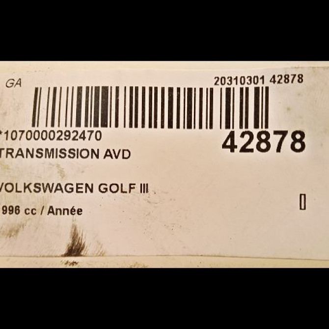 Transmission avant droite occasion VOLKSWAGEN GOLF III Phase 1 01-1992->12-1997 JZW407450BX 4