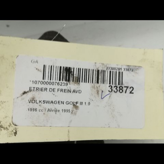 Etrier de frein avant droit occasion VOLKSWAGEN GOLF III Phase 1 01-1992->12-1997 1.9 TDI 90ch 3