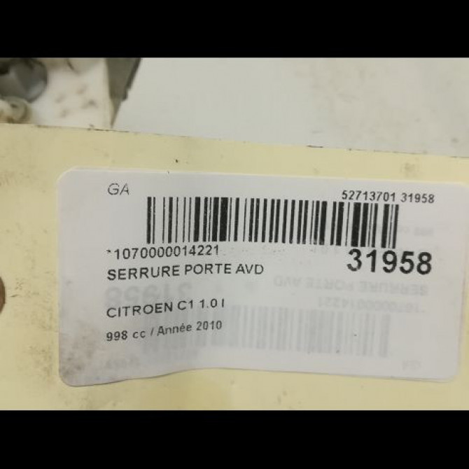 Serrure porte avd occasion CITROEN C1 I Phase 2 11-2008->01-2012 1.0i 9136T0 4