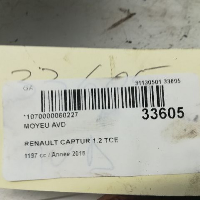 Moyeu avd occasion RENAULT CAPTUR Phase 1 02-2013->... 1.2i 118 16V 402107314R 5