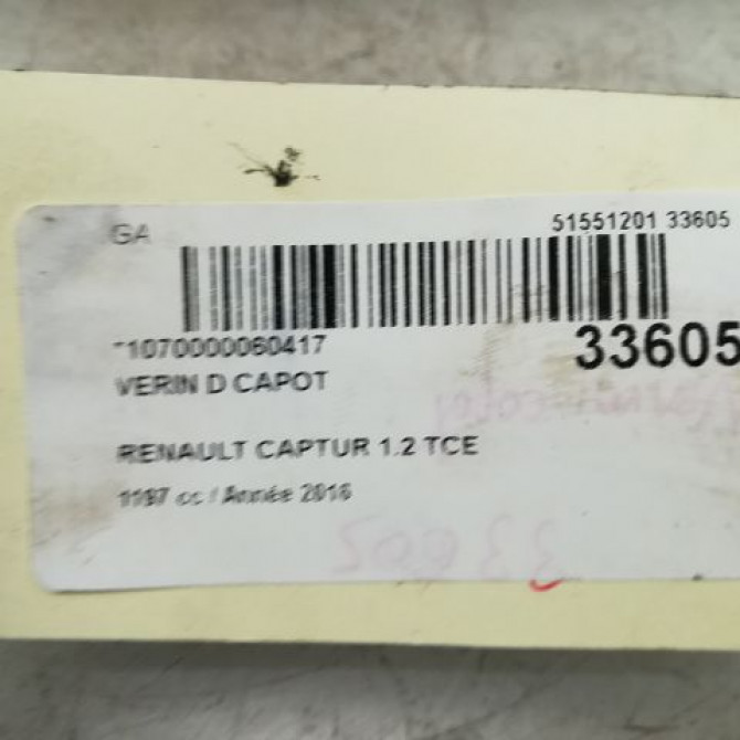 Verin d capot occasion RENAULT CAPTUR Phase 1 02-2013->... 1.2i 118 16V 654709991R 3
