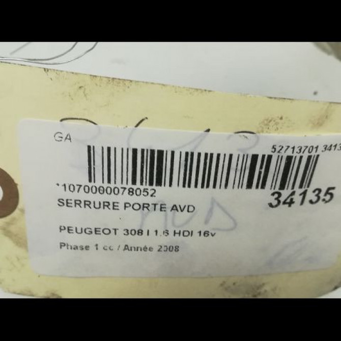 Serrure porte avd occasion PEUGEOT 308 I Phase 1 09-2007->03-2011 1.6 HDI 16v 90ch 9800616580 5