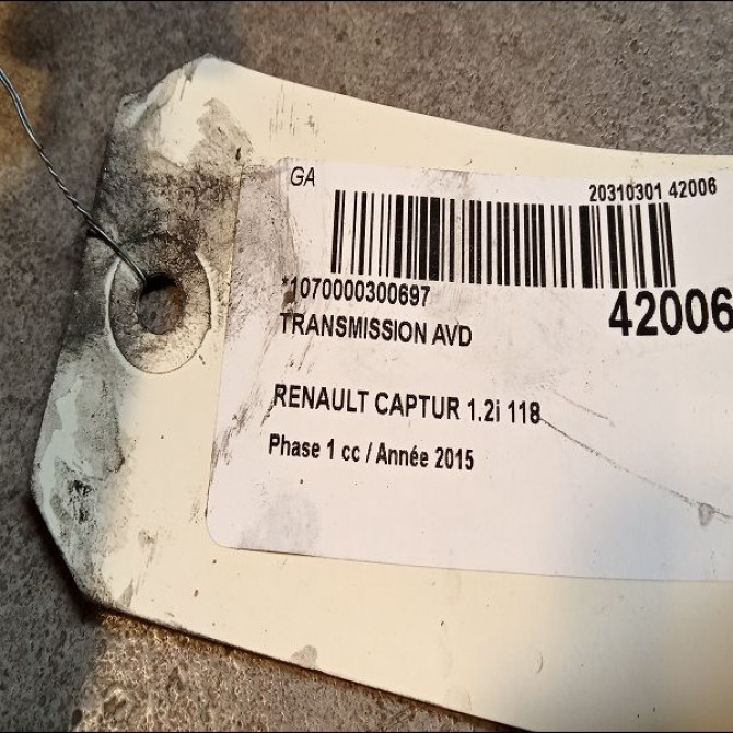Transmission avant droite occasion RENAULT CAPTUR Phase 1 02-2013->... 1.2i 118 16V 391006849R 5
