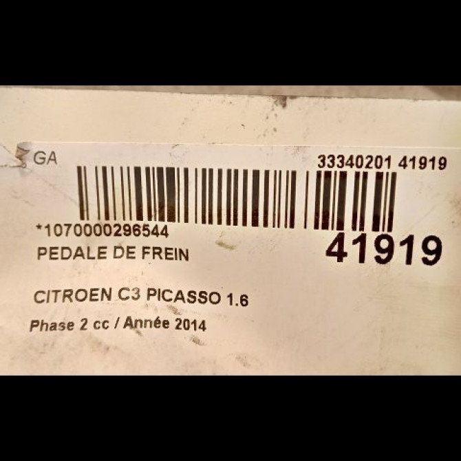 Pedale de frein occasion CITROEN C3 PICASSO Phase 2 09-2012->... 1.6 HDI 90ch 4501AJ 2