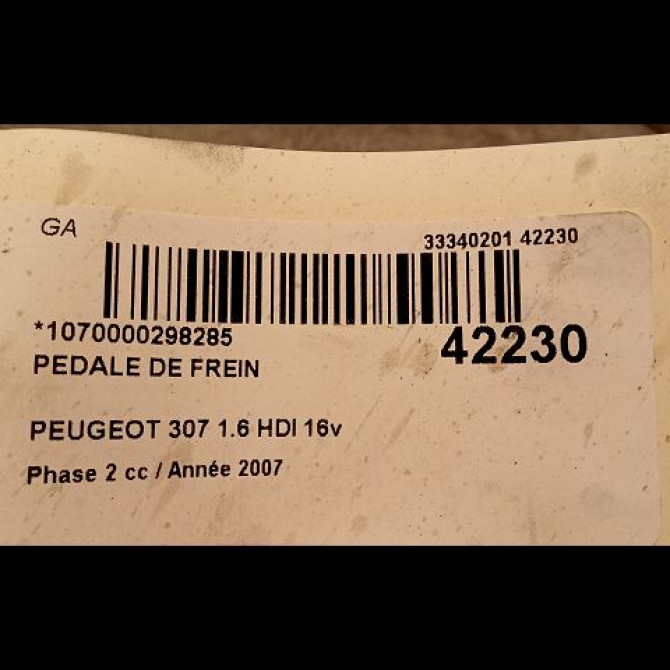 Pedale de frein occasion PEUGEOT 307 Phase 2 06-2005->03-2008 1.6 HDI 16v 110ch 4501Y4 3