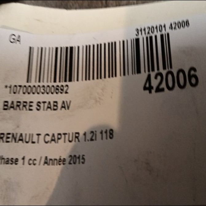 Barre stab av occasion RENAULT CAPTUR Phase 1 02-2013->... 1.2i 118 16V 2