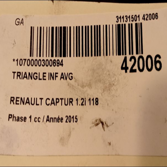 Triangle inf avg occasion RENAULT CAPTUR Phase 1 02-2013->... 1.2i 118 16V 545055708R 3