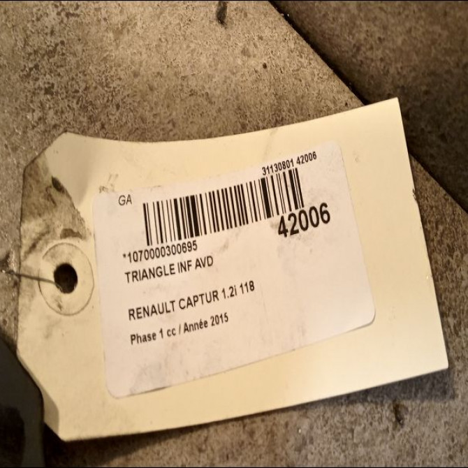 Triangle inf avd occasion RENAULT CAPTUR Phase 1 02-2013->... 1.2i 118 16V 545041327R 3