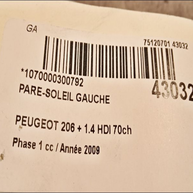Pare-soleil gauche occasion PEUGEOT 206 + Phase 1 03-2009->05-2013 1.4 HDI 70ch 816314 3