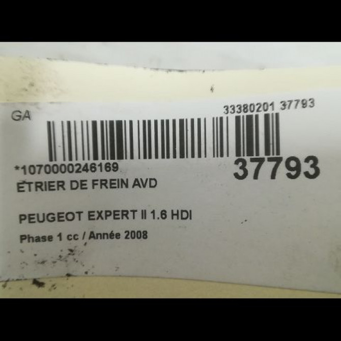 Etrier de frein avant droit occasion PEUGEOT EXPERT II Phase 1 01-2007->... 1.6 HDI 90ch 1607729780 3