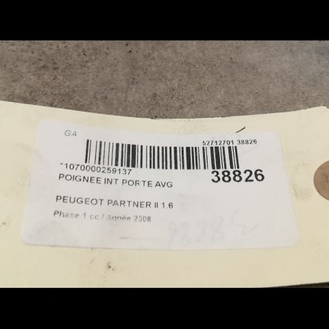 Poignee int porte avg occasion PEUGEOT PARTNER II Phase 1 05-2008->03-2012 1.6 HDI 75ch 9143N7 2