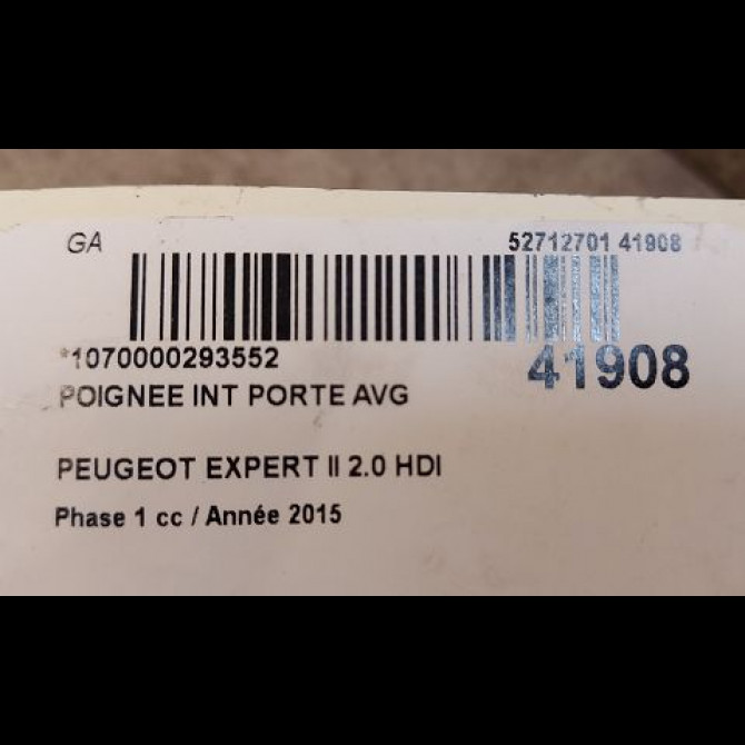 Poignee int porte avg occasion PEUGEOT EXPERT II Phase 1 01-2007->... 2.0 HDI 128ch 9143N7 2