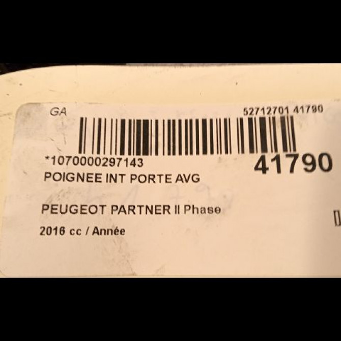 Poignee int porte avg occasion PEUGEOT PARTNER II Phase 3 04-2015->... 9143N7 2