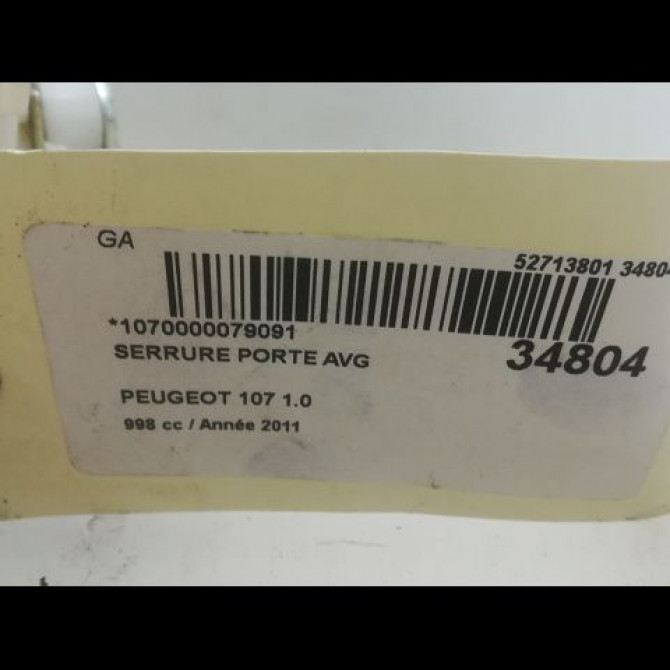 Serrure porte avg occasion PEUGEOT 107 Phase 2 01-2009->01-2012 1.0i 70ch 12v 9135T2 5