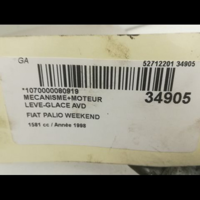 Mecanisme + moteur lève-glace avant droit occasion FIAT PALIO Phase 1 03-1998->12-2002 1.6i 100ch 5