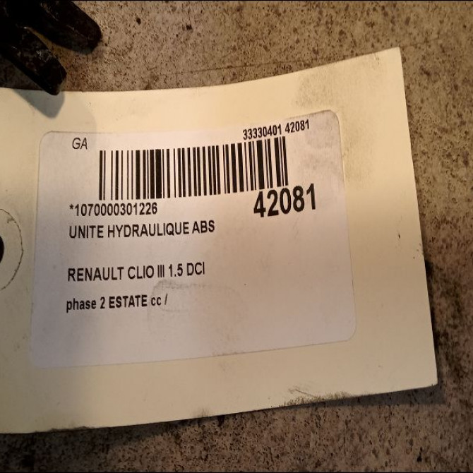 Unité hydraulique ABS occasion RENAULT CLIO III phase 2 ESTATE 03-2009->12-2014 1.5 DCI 75ch 3