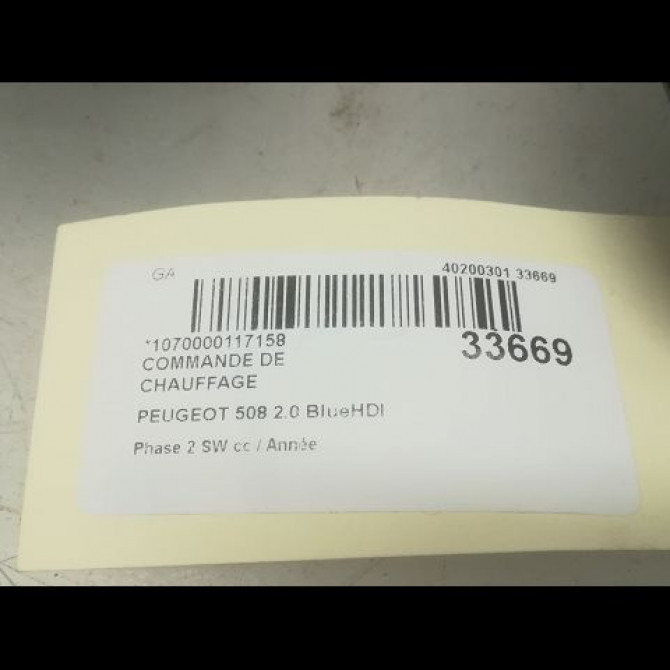 Commande de chauffage occasion PEUGEOT 508 Phase 2 SW 06-2014->... 2.0 BlueHDI 180ch 4