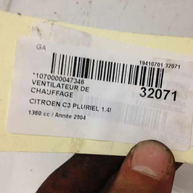 Ventilateur de chauffage occasion CITROEN C3 PLURIEL I Phase 1 04-2003->09-2008 00006441Q6 4