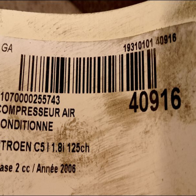 Compresseur air conditionne occasion CITROEN C5 I Phase 2 09-2004->06-2008 1.8i 125ch 6453RA 4